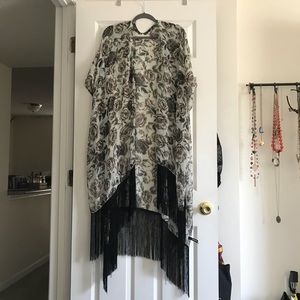 Beautiful mint, black, and grey fringed shawl